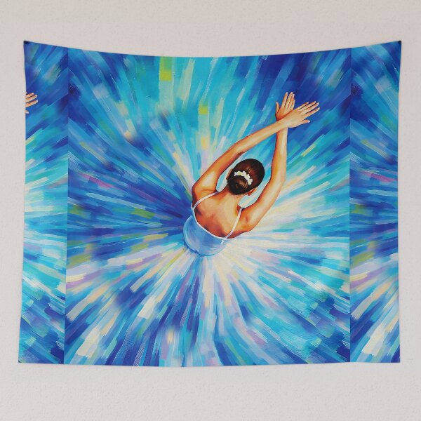 Item preview, Graceful Ballerina in Cosmic Blue Vortex Pop Art designed and sold by RamyGallery.