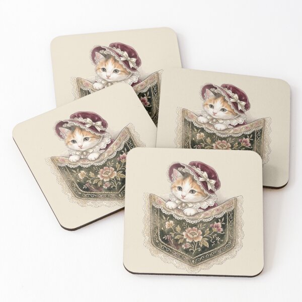Item preview, Victorian Calico Cat Pocket Aesthetic Vintage Watercolor designed and sold by MAGICKEY2024.