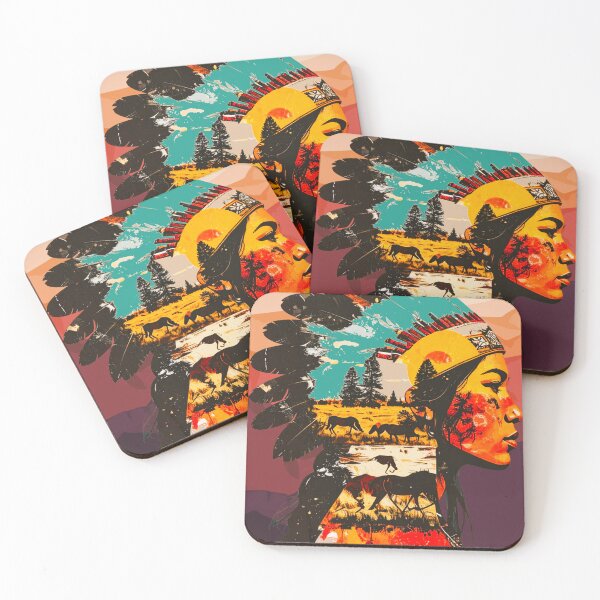 Item preview, Tribal Indigenous Woman with Wilderness Landscape Collage designed and sold by thelivingrp.
