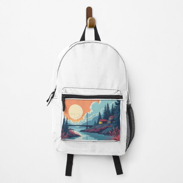 Item preview, Peaceful Riverside Cabin Sunset Illustration designed and sold by DesignDriftArt.
