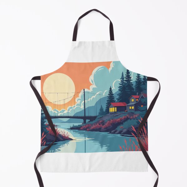 Item preview, Peaceful Riverside Cabin Sunset Illustration designed and sold by DesignDriftArt.