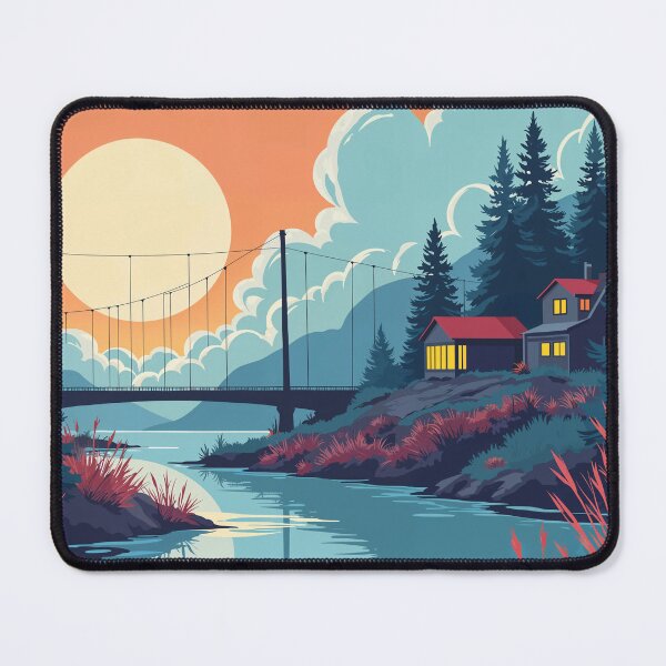 Item preview, Peaceful Riverside Cabin Sunset Illustration designed and sold by DesignDriftArt.
