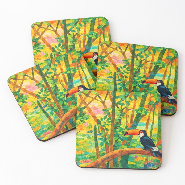 Item preview, Tucan in Vibrant Rainforest Scenery, Papercut Collage, Mixed Media Digital Illustration designed and sold by SWSandraWechner.