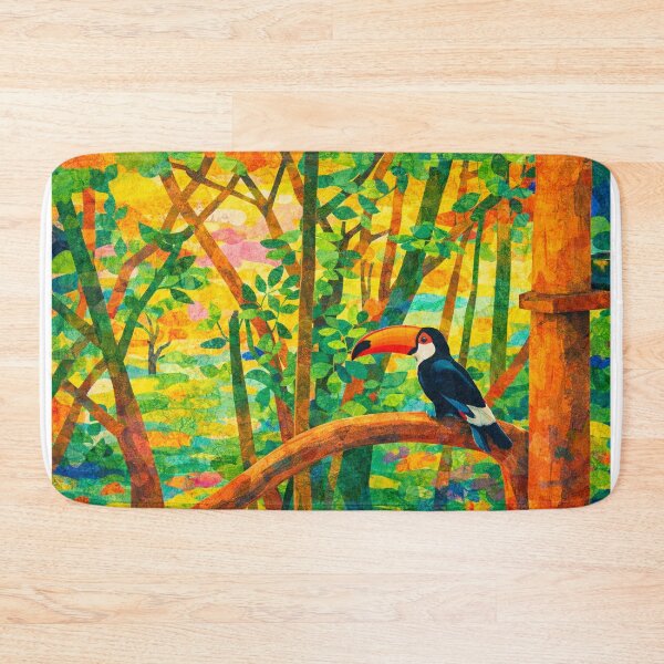 Item preview, Tucan in Vibrant Rainforest Scenery, Papercut Collage, Mixed Media Digital Illustration designed and sold by SWSandraWechner.