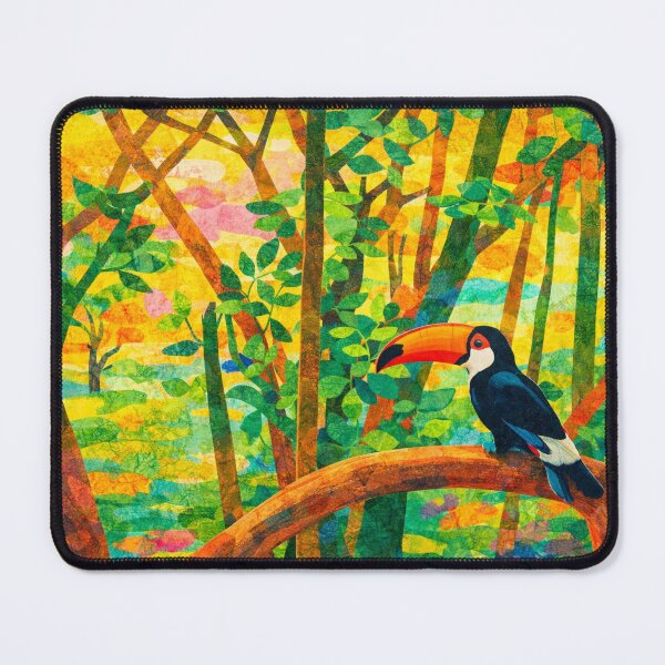 Item preview, Tucan in Vibrant Rainforest Scenery, Papercut Collage, Mixed Media Digital Illustration designed and sold by SWSandraWechner.