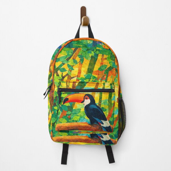 Item preview, Tucan in Vibrant Rainforest Scenery, Papercut Collage, Mixed Media Digital Illustration designed and sold by SWSandraWechner.