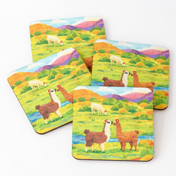 Item preview, Flirting Llamas in Green Scenery, Mixed Media Digital Collage designed and sold by SWSandraWechner.