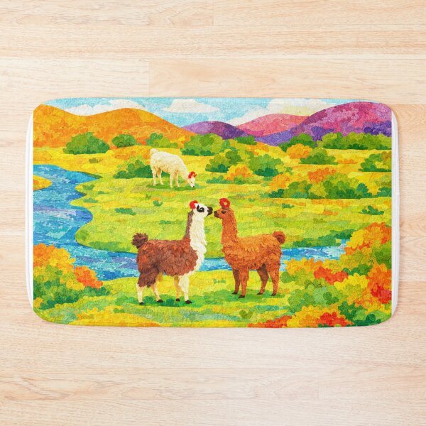 Item preview, Flirting Llamas in Green Scenery, Mixed Media Digital Collage designed and sold by SWSandraWechner.