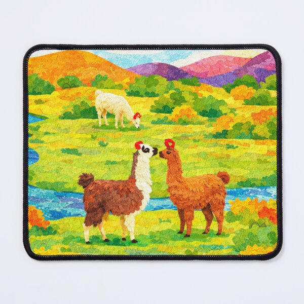 Item preview, Flirting Llamas in Green Scenery, Mixed Media Digital Collage designed and sold by SWSandraWechner.