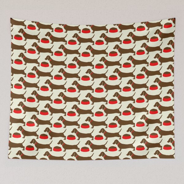 Item preview, Dachshunds with dog bowls in red and cream designed and sold by Jennifer Ladd.