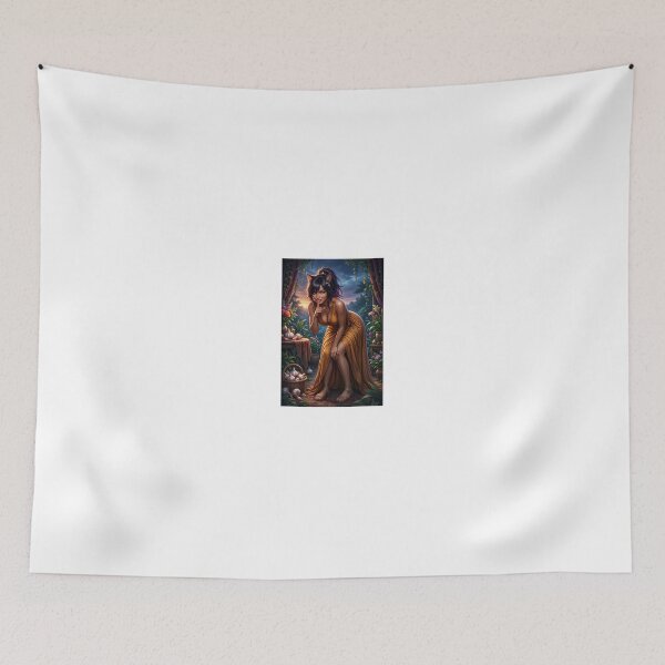 Item preview, Cat Eared Woman with Garlic in Sunset Garden designed and sold by CathryneDelamort.