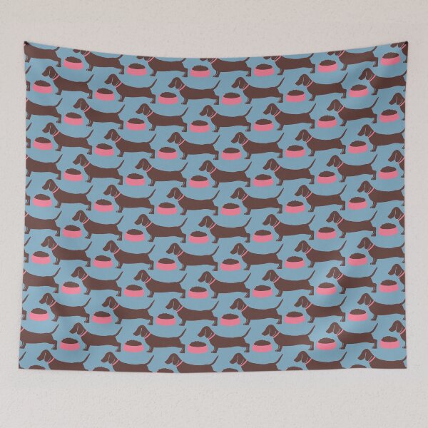 Item preview, Dachshunds with dog bowls in pink and light blue designed and sold by Jennifer Ladd.