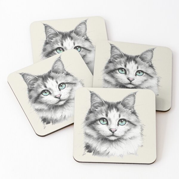 Item preview, Realistic Maine Coon Cat Sketch with Striking Blue Eyes designed and sold by alizye.