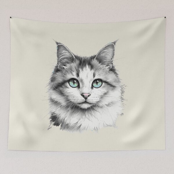Item preview, Realistic Maine Coon Cat Sketch with Striking Blue Eyes designed and sold by alizye.