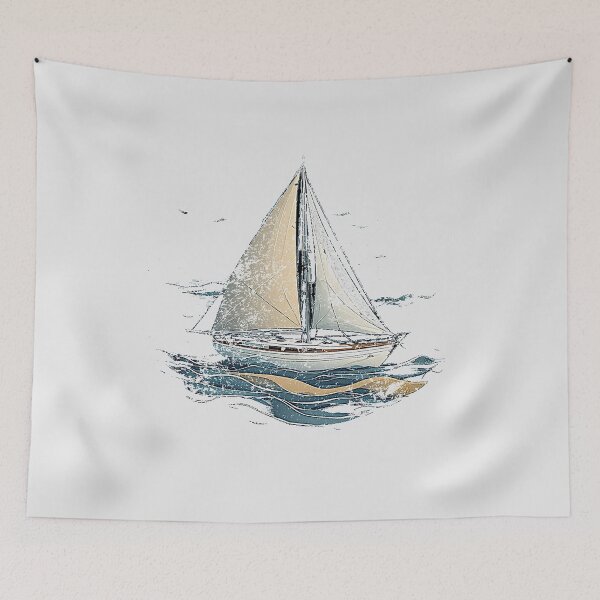 Item preview, Weathered Vintage Sailboat Art - Distressed Nautical Yacht Design designed and sold by alizye.
