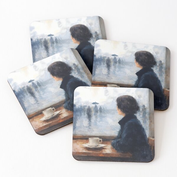 Item preview, Contemplative Woman Rainy Café Window Watercolor designed and sold by RamyGallery.
