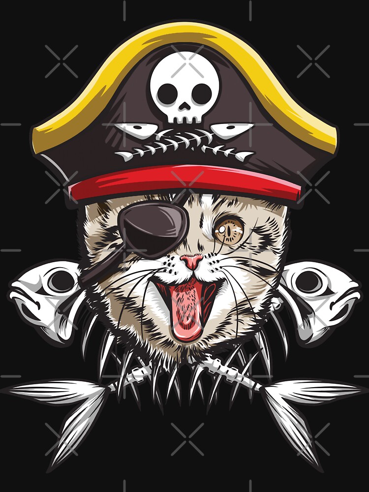 "Pirate Cat T shirt Jolly Roger Flag Skull and Crossbones Tees Kids
