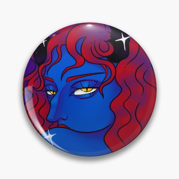 Item preview, Blue Demon with Red Hair, Black Horns, Yellow Eyes Original Character with Background designed and sold by graveshrug.
