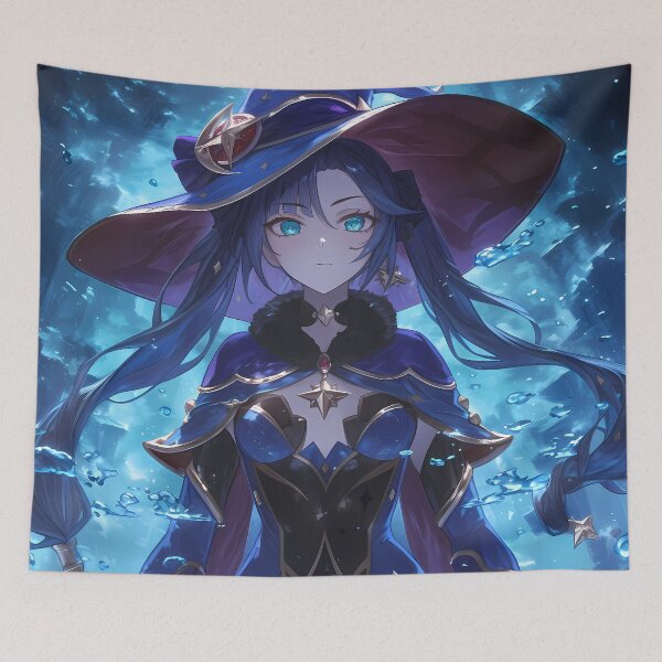 Item preview, Mona Genshin Impact Starry Water Mage Blue Glow Witch Hat designed and sold by TanglenRabbit.