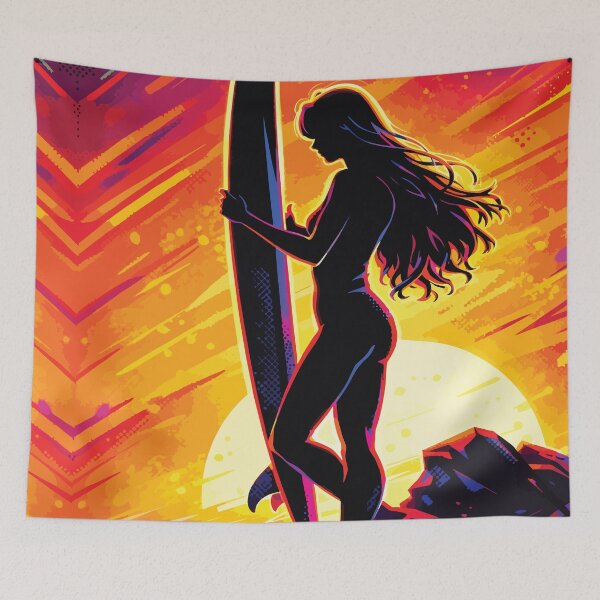 Item preview, Empowering Surfer Girl Sunset Silhouette Pop Art designed and sold by RamyGallery.