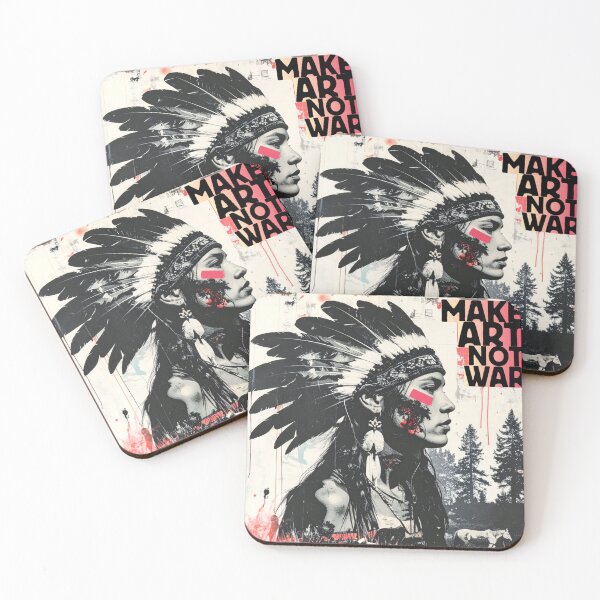 Item preview, Tribal Woman Make Art Not War Collage in grayscale and red designed and sold by thelivingrp.