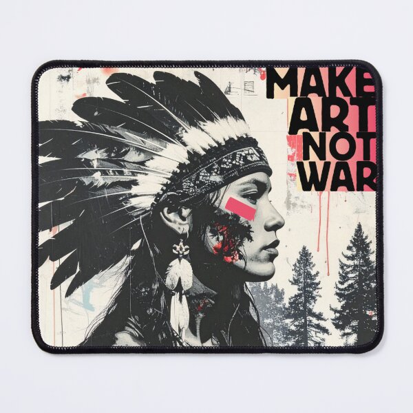 Item preview, Tribal Woman Make Art Not War Collage in grayscale and red designed and sold by thelivingrp.