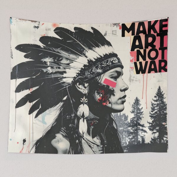 Item preview, Tribal Woman Make Art Not War Collage in grayscale and red designed and sold by thelivingrp.