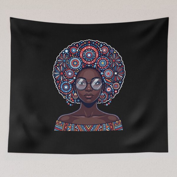 Item preview, Black Afro Patriotic Woman designed and sold by yartyartyart.