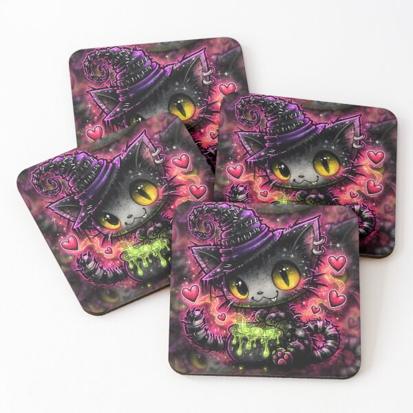 Item preview, Cute Gothic Witch Cat Brewing Potions with Hearts and Dark Magic designed and sold by DonaldWaltersxx.