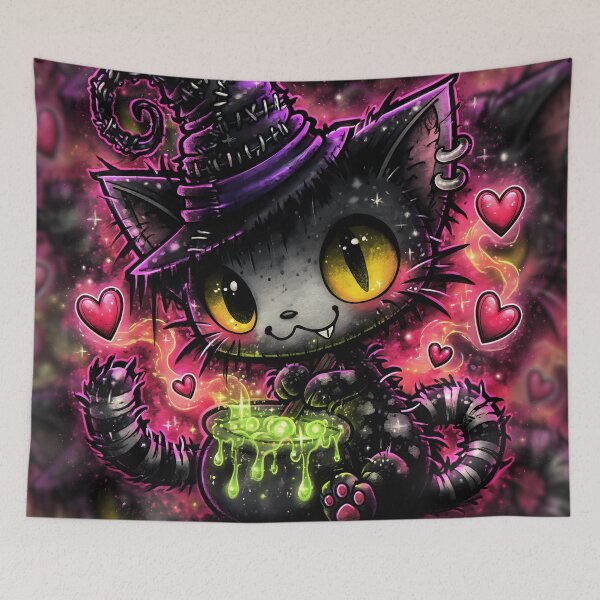 Item preview, Cute Gothic Witch Cat Brewing Potions with Hearts and Dark Magic designed and sold by DonaldWaltersxx.
