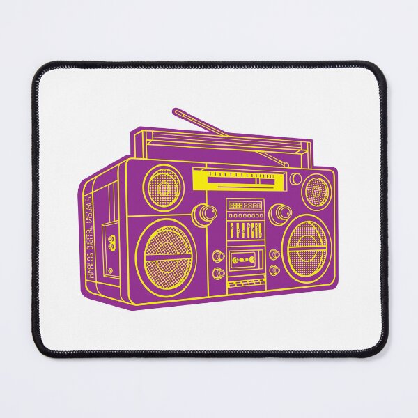Item preview, Vintage Boombox Hip Hop Graphic Tee (Yellow Lines + Violet Drop Shadow) – Old School Ghetto Blaster Y2K Streetwear T-Shirt designed and sold by analogdigitalvz.