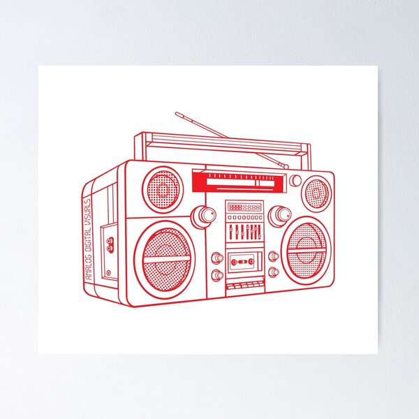 Item preview, Vintage Boombox Hip Hop Graphic Tee (Red Lines) – Old School Ghetto Blaster Y2K Streetwear T-Shirt designed and sold by analogdigitalvz.