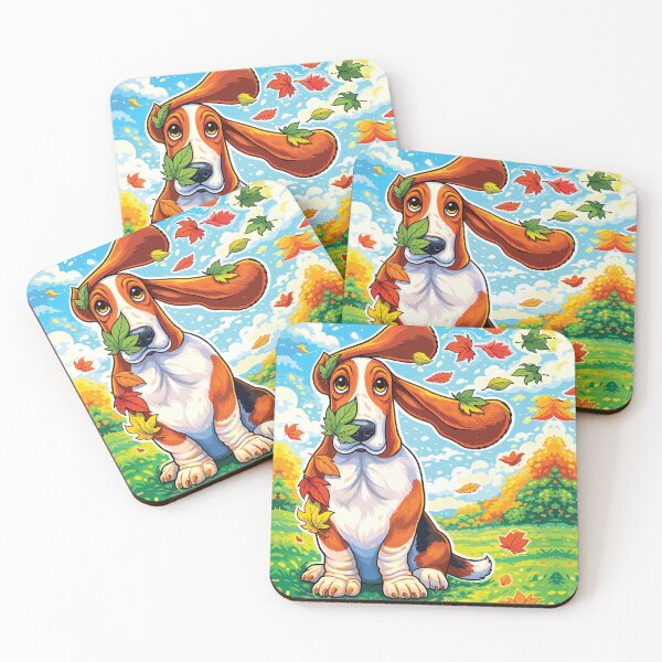 Item preview, Playful Basset Hound Autumn Leaves Cartoon designed and sold by RamyGallery.