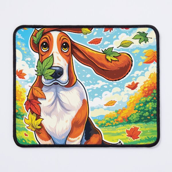 Item preview, Playful Basset Hound Autumn Leaves Cartoon designed and sold by RamyGallery.