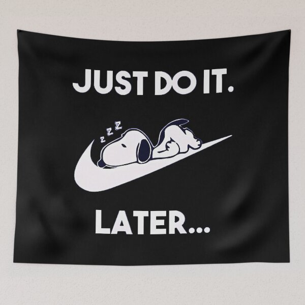 Item preview, Sleeping Snoopy Nikes Swoosh Parody Just Do It Late designed and sold by JonathalIngham.