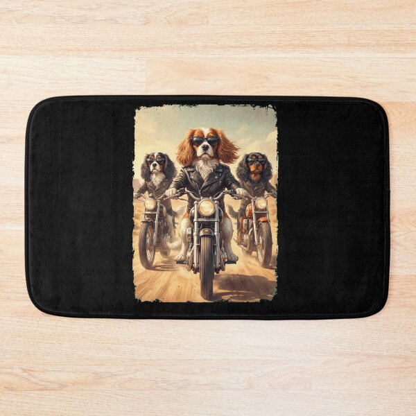 Aperçu de l'œuvre Mème drôle de Cavalier King Charles Spaniel à moto pour les amoureux des chiens créée et vendue par DoodleTortle.