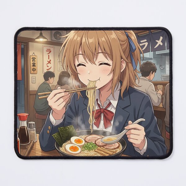 Item preview, Anima Girl eating Ramen - Japanese Pop Art - Kawaii Anime - Noodles designed and sold by CattlettArt.
