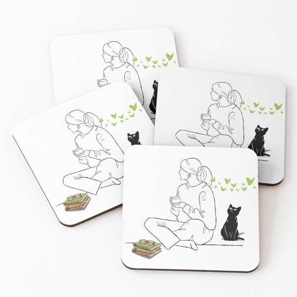 Item preview, Minimalist Line Art Woman Sitting with Cat and Books designed and sold by EarthScience.