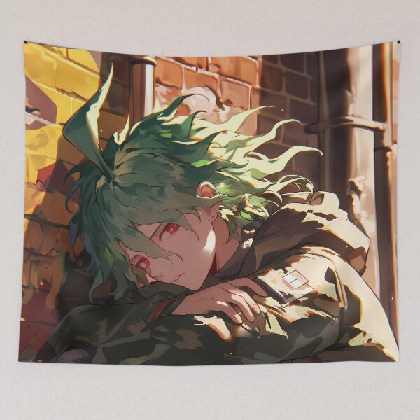 Item preview, Rantaro Amami Danganronpa Green Hair Alleyway Sunset Relaxed Pose designed and sold by 108Recordings.
