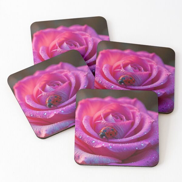 Item preview, Pink Rose with Ladybug and Dew Drops Floral Macro Wall Art designed and sold by BeautifulVirtues.