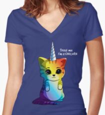 Caticorn T shirt Cat Unicorn Kittycorn Meowgical Rainbow Gifts Kids Girls Women Funny Cute Tees Women's Fitted V-Neck T-Shirt