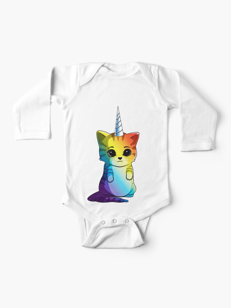 Women White Rainbow Unicorn Long Sleeve T-Shirt