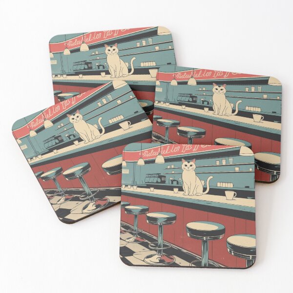 Item preview, Vintage Diner White Cat Illustration designed and sold by LEO'S CREATURE　れおずくりーちゃー.