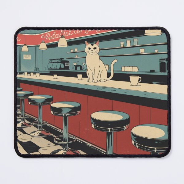 Item preview, Vintage Diner White Cat Illustration designed and sold by LEO'S CREATURE れおずくりーちゃー.