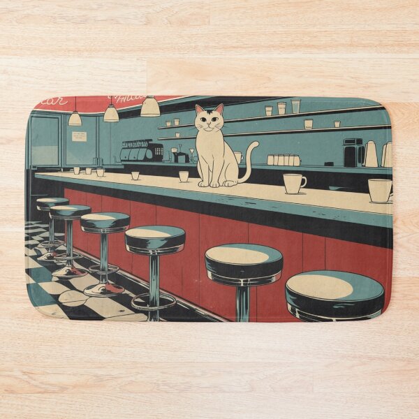 Item preview, Vintage Diner White Cat Illustration designed and sold by LEO'S CREATURE　れおずくりーちゃー.