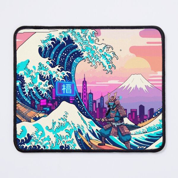 Item preview, Vaporwave Great Wave Surfing Samurai Japanese Ukiyo-e Art  designed and sold by SholoStudio.