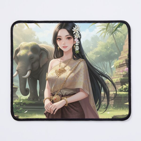 Item preview, Anime Girl with Elephant in Tropical Temple Garden | Aesthetic Nature Fantasy Art designed and sold by Bhaskar Digital Art.