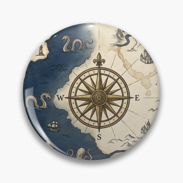 Item preview, Vintage Fantasy Cartography Pattern - Antique Map with Sea Monsters designed and sold by InnerwayStudio.