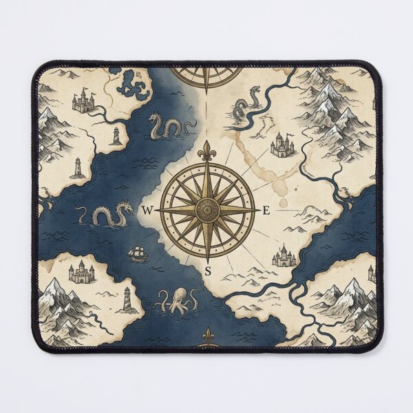 Item preview, Vintage Fantasy Cartography Pattern - Antique Map with Sea Monsters designed and sold by InnerwayStudio.