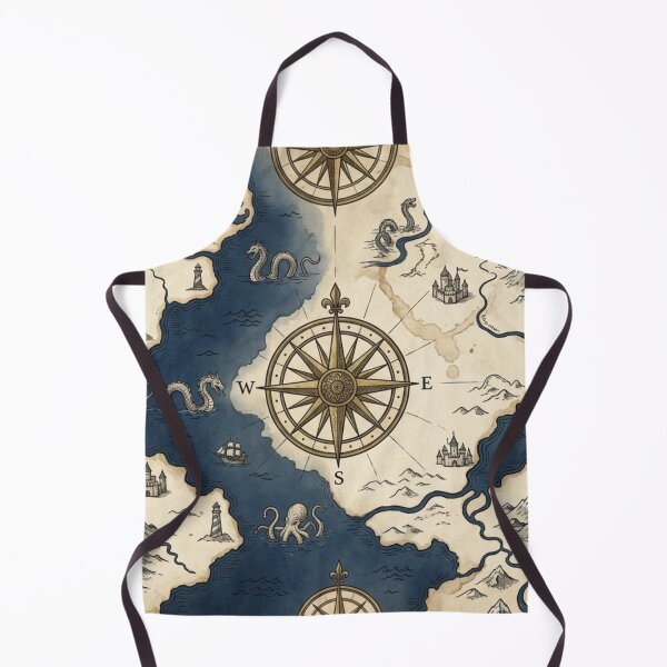 Item preview, Vintage Fantasy Cartography Pattern - Antique Map with Sea Monsters designed and sold by InnerwayStudio.